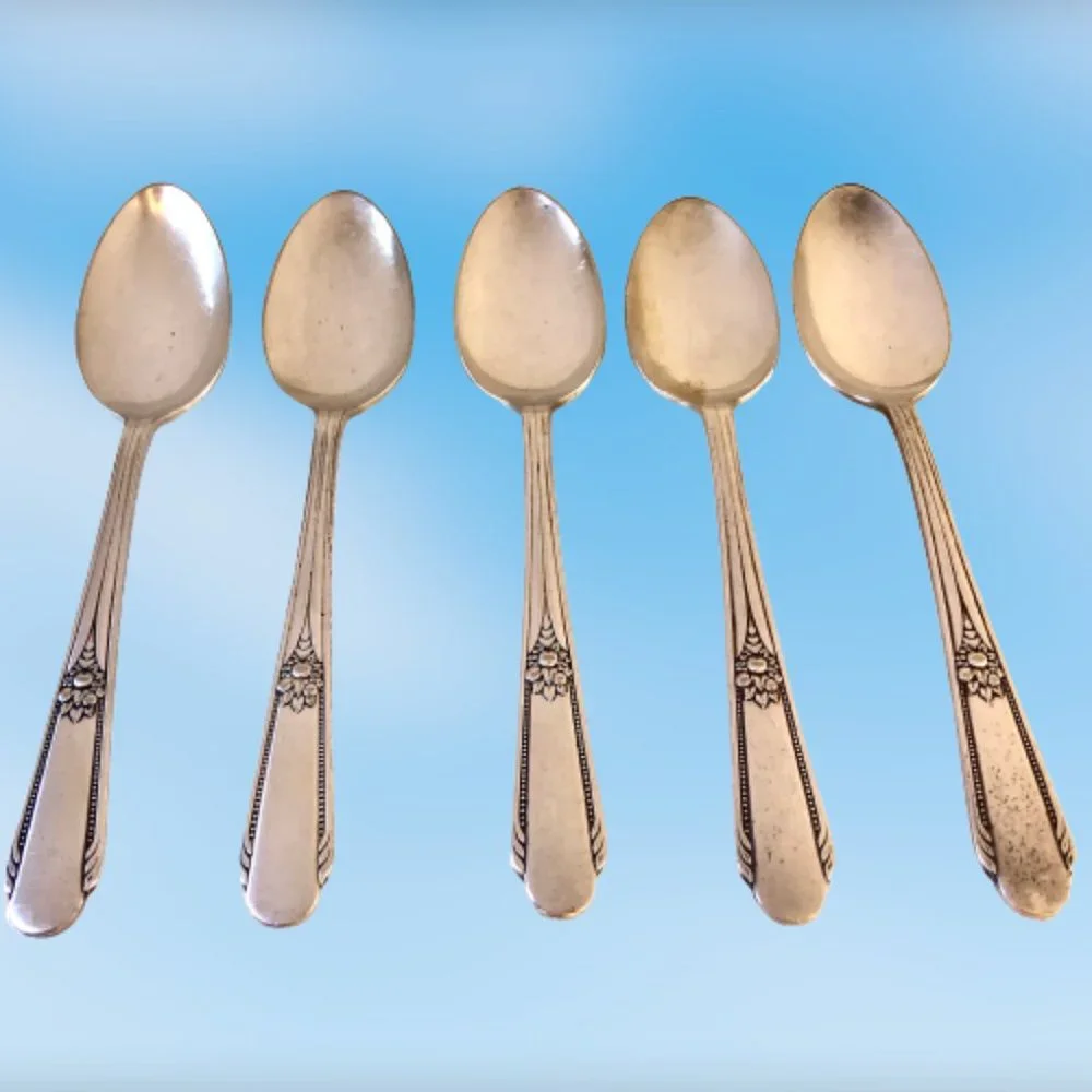 Wm Rogers MEMORY Hiawatha 1937 Silver Plate SPOONS Flatware Tsp + Tbsp + Sugar 9